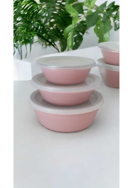 Emaye Kase Takımı Kapaklı 3 Lü Pembe Saklama Kabı modelleri