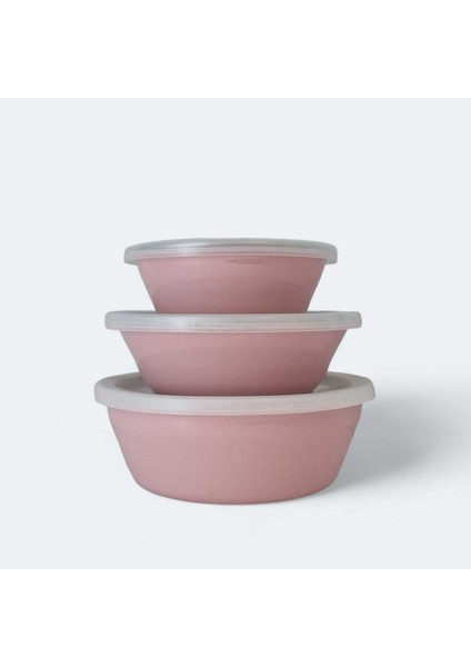 Emaye Kase Takımı Kapaklı 3 Lü Pembe Saklama Kabı fırsatları