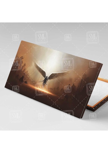 Kanatlarını Açmış Şehre Inen Archangel Michael Kurtarıcı Melek Oyun Game Enine Yatay Kanvas Tablo