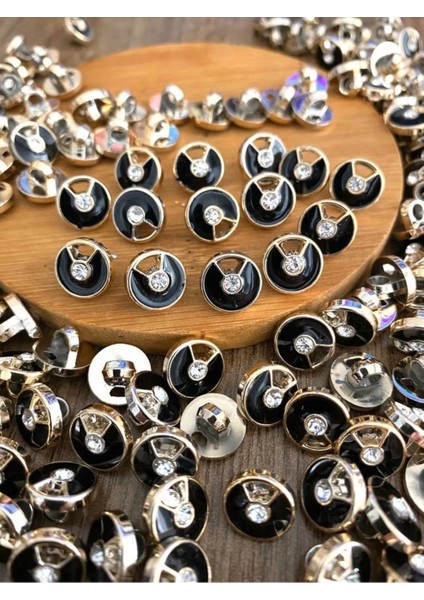 11,5 mm Gold Siyah Taşlı Metalize Düğme(15 Adet)