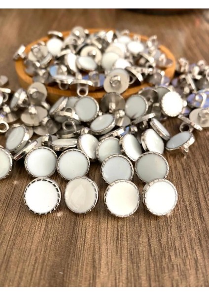 12,5 mm Ayaklı Nikel Beyaz Metalize Tırtıklı Düğme(20 Adet)