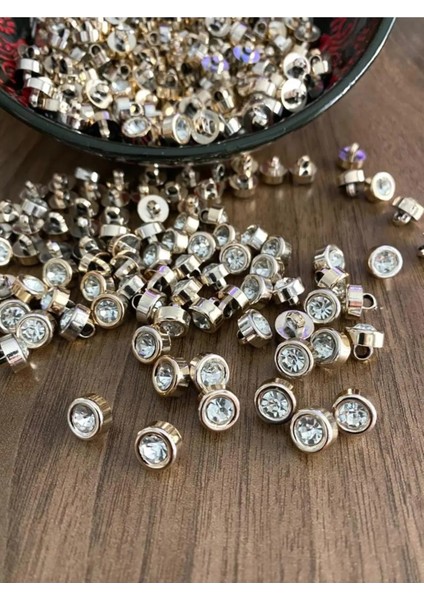10 mm Ayaklı Gold Taşlı Metalize Düğme(15 Adet)