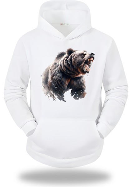 Kızgın Ayı Görselli Kapşonlu Unisex Sweatshirt 947
