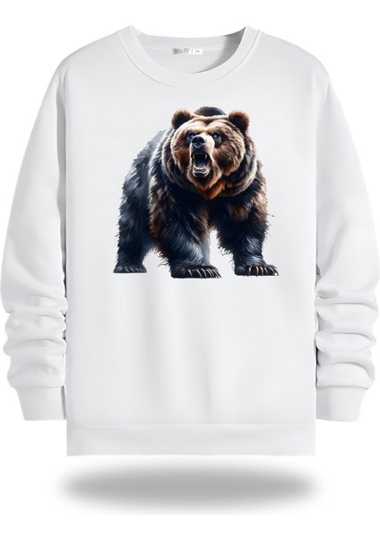 Kızgın Ayı Görselli Bisiklet Yaka Unisex Sweatshirt 946