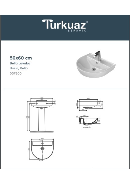 Bella Lavabo 50X60 cm fiyatları