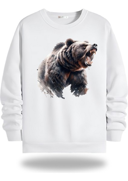 Kızgın Ayı Görselli Bisiklet Yaka Unisex Sweatshirt 947
