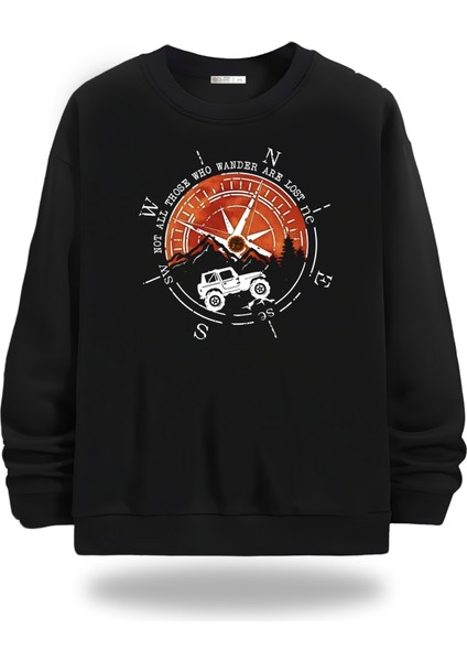 Arazi Aracı ve Pusula Bisiklet Yaka Unisex Sweatshirt 938