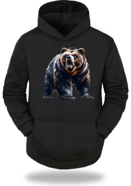 Kızgın Ayı Görselli Kapşonlu Unisex Sweatshirt 946