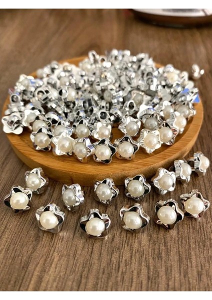 11 mm Ayaklı Nikel Metalize Incili Yıldız Düğme(15 Adet)