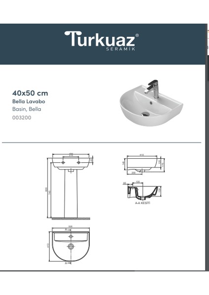Bella Lavabo 40X50 cm fiyatları