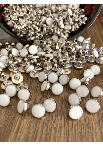 11,5 mm Beyaz Ayaklı Metalize Nikel Düğme(20 Adet)