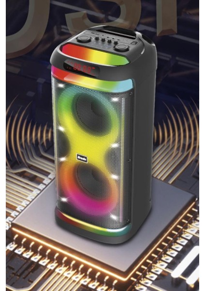 BTS-1993 Siyah Rgb Ledli Mikrofonlu Kumandalı Bluetooth Hoparlör Parti Speaker