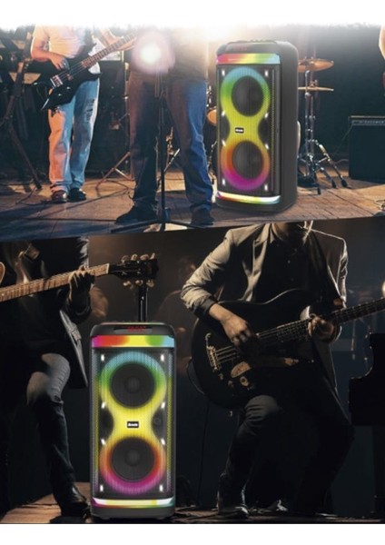 BTS-1993 Siyah Rgb Ledli Mikrofonlu Kumandalı Bluetooth Hoparlör Parti Speaker