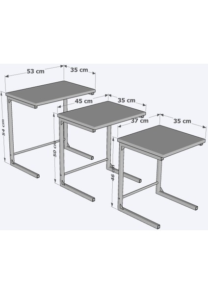 3’lü Zigon Sehpa Metal Zigon Sehpa C Sehpa