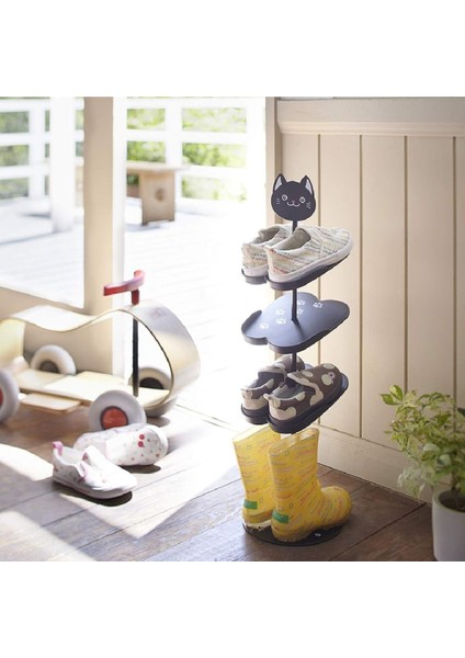 Çocuklar Için Ayakkabı Rafı Siyah (Kedi)