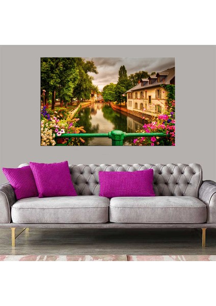 Dekoratif Baskı Kanal ve Evler Kanvas Tablo
