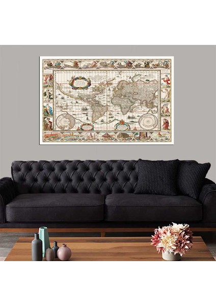 Dekoratif Baskı Klasik Harita Tablo Kanvas Tablo
