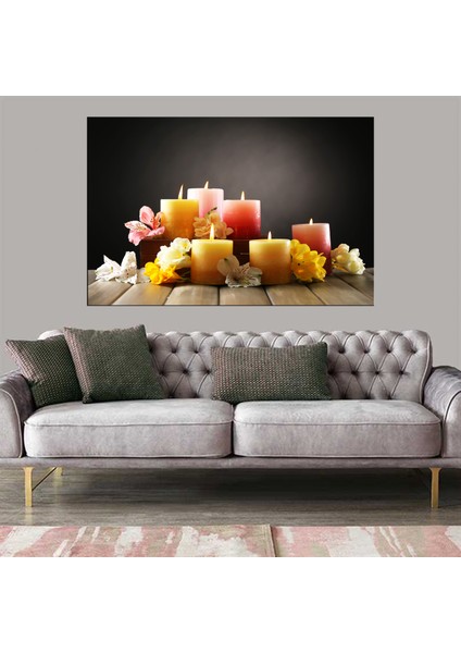Dekoratif Baskı Mumlar ve Çiçekler Kanvas Tablo