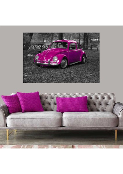Dekoratif Baskı Pembe Volkswagen Kanvas Tablo