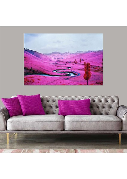 Dekoratif Baskı Pembe Çiçekler Ova Kanvas Tablo