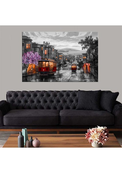 Dekoratif Baskı Illüstrasyon Tramvay Kanvas Tablo