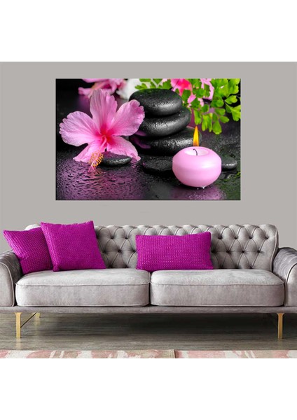 Dekoratif Baskı Mum ve Çiçek Kanvas Tablo