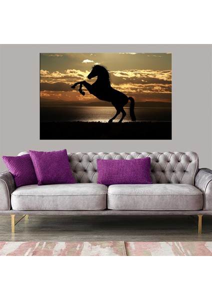 Dekoratif Baskı Gün Batımında Şahlanmış At Kanvas Tablo