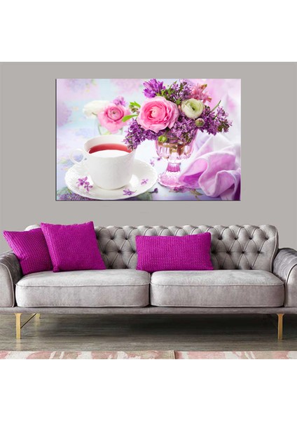 Dekoratif Baskı Çay ve Çiçekler Kanvas Tablo