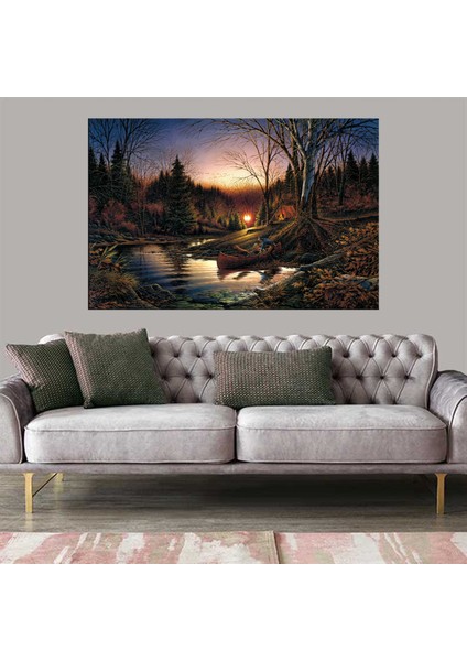 Dekoratif Baskı Balıkçı ve Köpek Kanvas Tablo