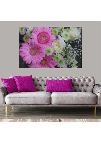 Dekoratif Baskı Pembe Beyaz Çiçekler Kanvas Tablo