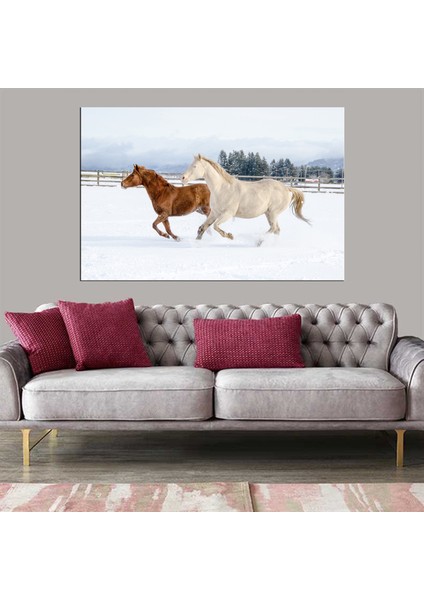 Dekoratif Baskı Karlar Üstünde At Kanvas Tablo