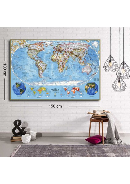 Detaytlı Renkli Dünya Haritası Kanvas Tablo