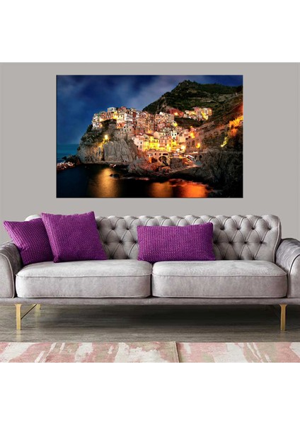Dekoratif Baskı Sahil Kasabası Kanvas Tablo