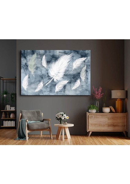 Dekoratif Yağlı Boya Efektli Beyaz Tüyler Kanvas Tablo