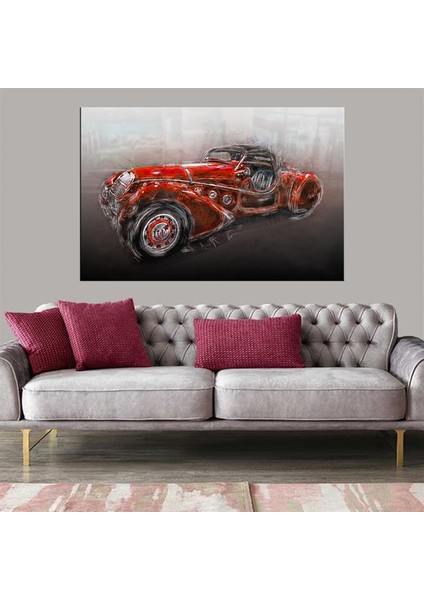 Dekoratif Baskı Kırmızı Klasik Araç Kanvas Tablo