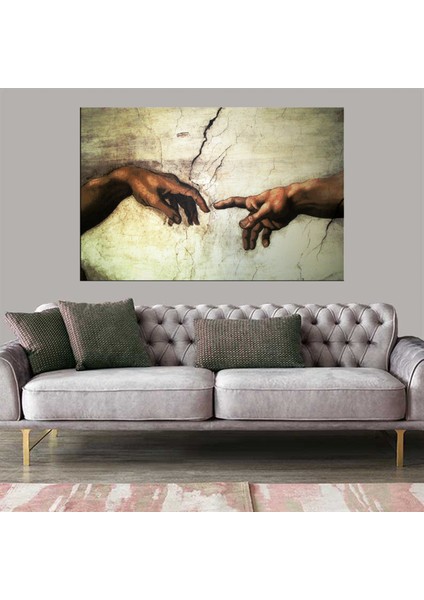 Dekoratif Baskı Michelangelo - El Tablosu - Yaratılış Kanvas Tablo