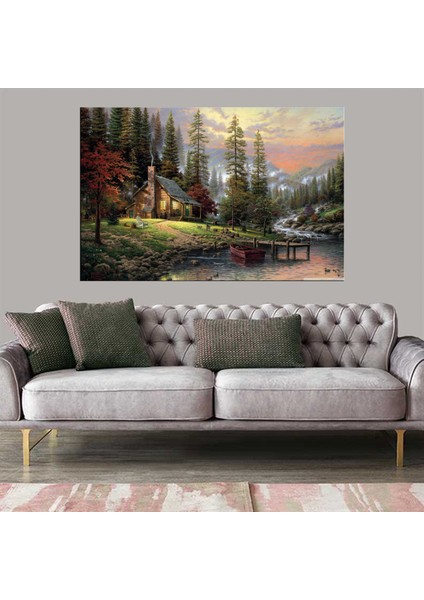 Dekoratif Baskı Illüstrasyon Doğada Ev Kanvas Tablo