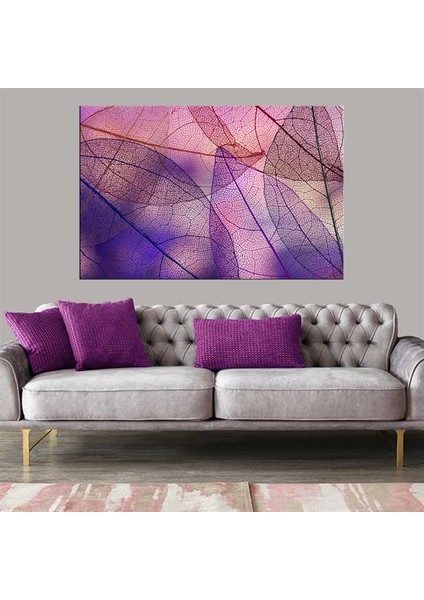 Dekoratif Baskı Mor Pembe Yaprak Kanvas Tablo