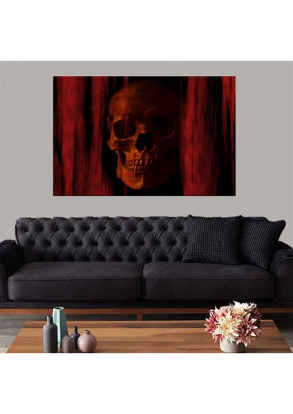 Dekoratif Baskı Red Skul, Kuru Kafa Kanvas Tablo