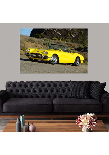 Dekoratif Baskı Klasik Sarı Araba Kanvas Tablo