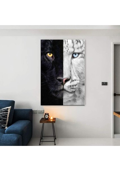 Dekoratif Siyah Beyaz Kaplan Kanvas Tablo