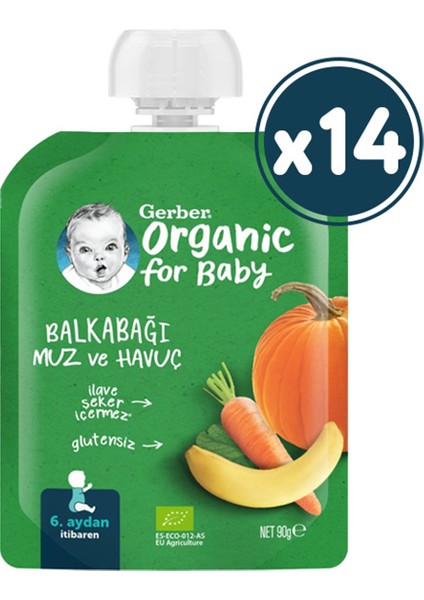 Organik muzlu ve Havuçlu Balkabağı Püresi 90G x 14 Adet