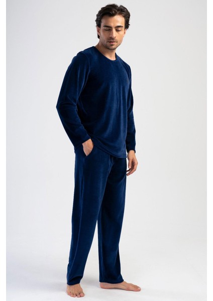 Erkek Uzun Kol Kadife Indigo Pijama Takım C0T0N1O304