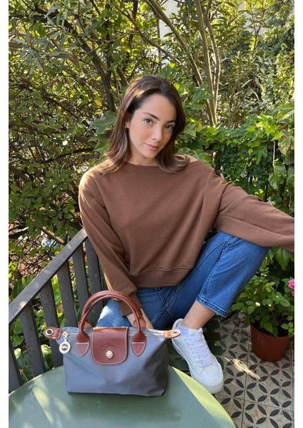 Kahverengi Kayık Yaka Kadın Sweatshirt MG2208 fiyatları