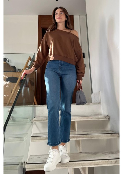 Kahverengi Kayık Yaka Kadın Sweatshirt MG2208 indirimleri