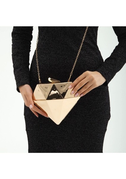 Gianna Gold Üçgen Model Clutch Abiye Portföy Çanta