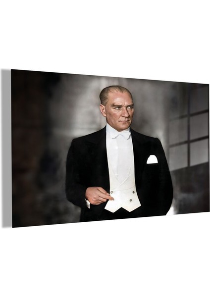 Temperli Gerçek Cam Yatay Ofis Duvar Tablosu Kemal Atatürk
