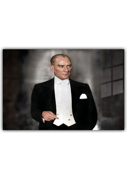 Temperli Gerçek Cam Yatay Ofis Duvar Tablosu Kemal Atatürk fiyatları