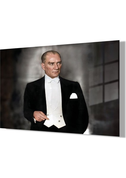Temperli Gerçek Cam Yatay Ofis Duvar Tablosu Kemal Atatürk modelleri