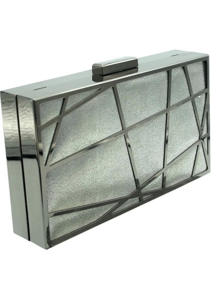 Alessia Metal Geometrik Çizgi Model Clutch Abiye Portföy Çanta